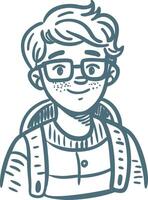 Smiling Young Boy with Glasses and Backpack Illustration vector