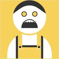 Simple Graphic of Surprised Person in Overalls with Yellow Background Expression vector