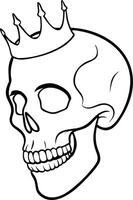 Skull with Crown Outline Illustration Symbolizing Mortality and Power in Art vector