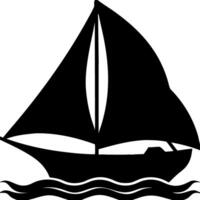 Sailing Boat Silhouette on Waves for Nautical Themed Design Projects vector