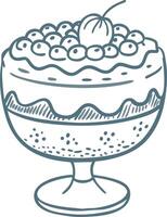 Elegant Dessert Bowl Sketch with Berries and Cherry Top View Illustration vector