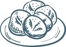 Hand Drawn Illustration of Bread Rolls on Plate vector