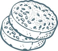 Hand Drawn Illustration of Seeded Bread Roll Stack vector