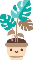 Cute Smiling Potted Plant with Monstera Leaves Illustration for Home Decor vector