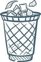 Blue Outline of Wastebasket with Paper Crumples for Office Clean Up Concepts vector