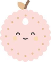 Cute Kawaii Lychee Fruit With Smiling Face Illustration vector