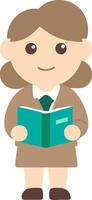 Adorable Schoolgirl Reading Book Cartoon Learning Concept vector