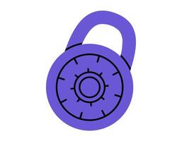 Hand drawn cute cartoon illustration closed combination lock. Flat protection tool sticker in doodle style. Safety code number icon. Reliability and trust in banking. Security system. Isolated vector