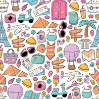 Summer and Vacations doodles seamless pattern for packaging, wallpaper, backgrounds, wrapping paper, textile prints, digital paper, etc. EPS 10 vector