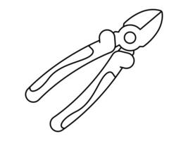 Hand drawn cute outline illustration of cutting pliers instrument. Flat repair tool in line art doodle. Support service hardware icon. Settings or fix problem. Find solution. Isolated. vector