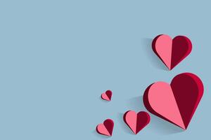A geometric heart illustration featuring two bold colors, dark red and pink, casting a subtle shadow on a soft blue background. vector