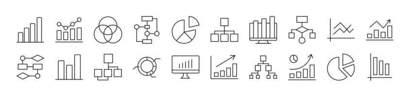 Diagrams, Pie Charts, Progress Bars Related Line Icon Collection. Editable Stroke. Perfect for Infographics, Articles, Books, Flyers, Banners vector