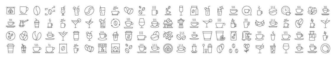 Coffee, Tee, Cups, Grain Related Linear Signs Drawn with Thin Line for Interface, Booklets, Cards, Posts, Infographics vector