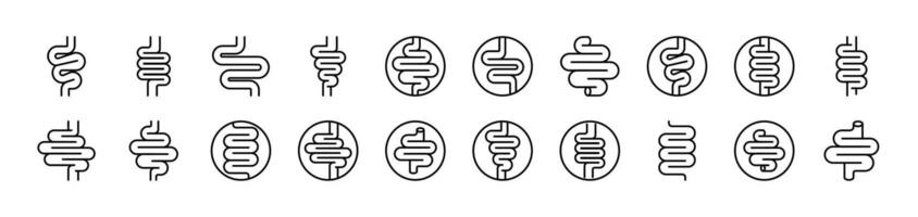 Digestion and Intestine Simple Isolated Line Icons Collection. Editable Stroke. Suitable for Web Sites, Books, Cards, Apps vector