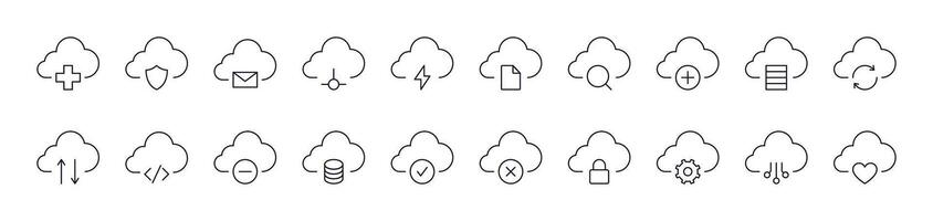 Arrows, Lock, Check etc in Cloud Store Outline Icon Collection. Editable Stroke. Perfect for Infographics, Articles, Books, Flyers, Banners vector