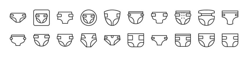 Diapers Icon Set for UI, Placards, Books, Apps. Editable Stroke. Suitable for Web Sites, Books, Cards, Apps vector