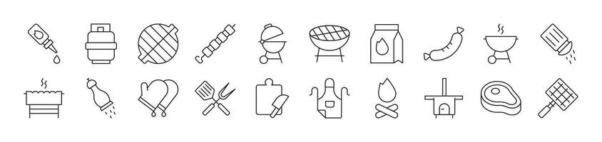 Barbeque Line Icon Collection. Editable Stroke. Perfect for Infographics, Articles, Books, Flyers, Banners vector