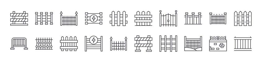 Collection of Outline Symbols of Fence Drawn with Thin Line for apps, web sites, banners, infographics and other types of design vector