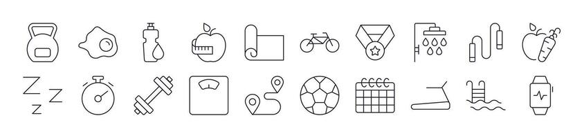 Collection of Signs of Healthy Lifestyle, Fitness, Wellness Drawn with Thin Line for apps, web sites, banners, infographics and other types of design vector