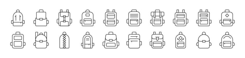 Schoolbag, Bag for Tracking and Hiking Picture Collection. Editable Stroke. Perfect for Infographics, Articles, Books, Flyers, Banners vector