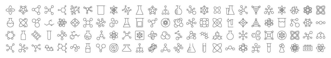 Chemical Compound, Atom, Laboratory Bulb Outline Style Icons for Design, Cards, Apps, Social Networks vector