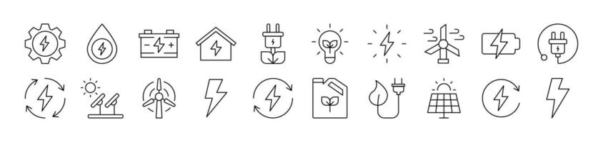 Collection of Icons of Green Energy Drawn with Thin Line for apps, web sites, banners, infographics and other types of design vector