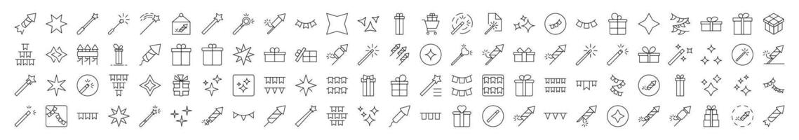 Collection of Signs of Holidays, Garlands, Magic Wand, Firework Drawn with Thin Line for apps, web sites, banners, infographics and other types of design vector