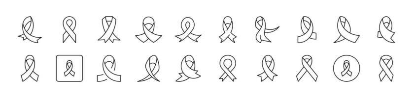 Cancer Pink Ribbon Pack of Thin Icons. Editable Stroke. Suitable for Web Sites, Books, Cards, Apps vector