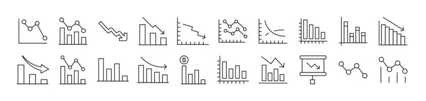Collection of Outline Symbols of Arrow Down by Progress Bar Drawn with Thin Line for apps, web sites, banners, infographics and other types of design vector