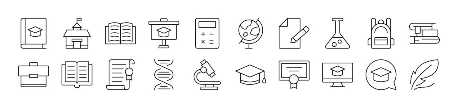 Collection of Images of Briefcase, Microscope, Books Drawn with Thin Line for apps, web sites, banners, infographics and other types of design vector