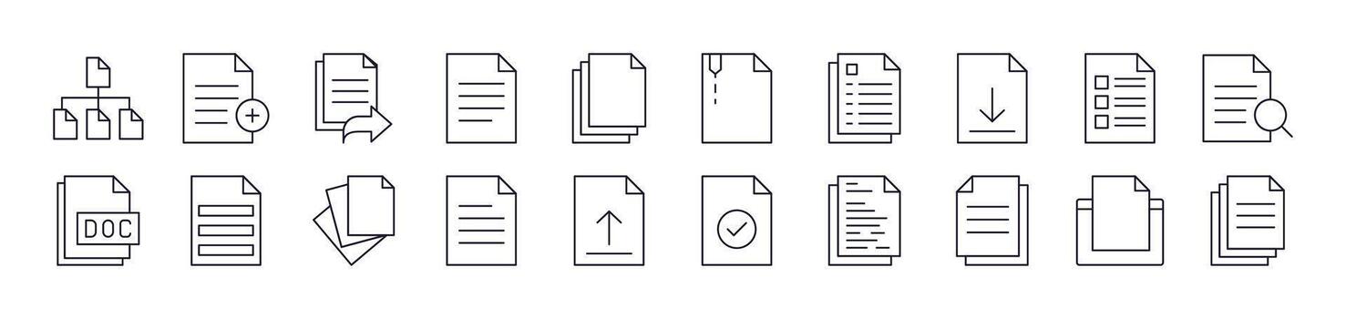 colección de íconos de documentos, portapapeles, oficina dibujado con Delgado línea para aplicaciones, web sitios, pancartas, infografia y otro tipos de diseño vector