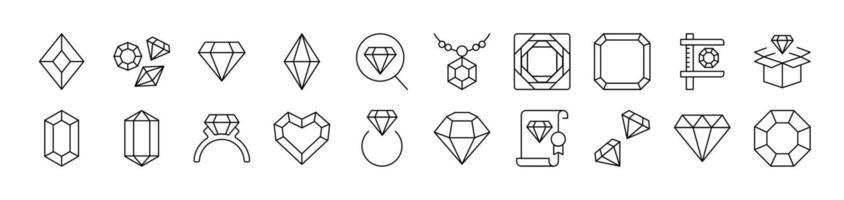 Diamond, Gem Collection of Signs of Crystals Drawn with Thin Line for apps, web sites, banners, infographics and other types of design vector