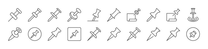 Push Pin for School and Office Related Icon Set. Editable Stroke. Suitable for Web Sites, Books, Cards, Apps vector