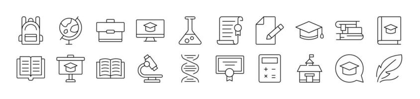 Collection of Outline Signs of Briefcase, Microscope, Books Drawn with Thin Line for apps, web sites, banners, infographics and other types of design vector