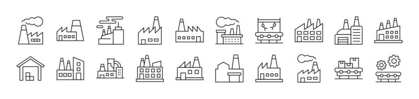 Collection of Signs of Factory, Manufacture Drawn with Thin Line for apps, web sites, banners, infographics and other types of design vector