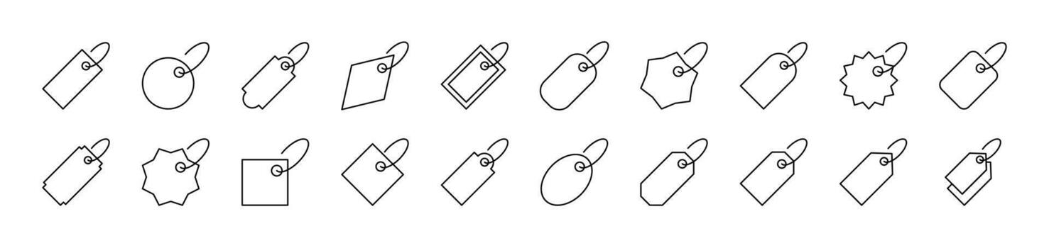 Label Line Icon Set. Editable Stroke. Minimalistic Linear Pictogram for Design of Cards, Apps, Banners, Posts vector