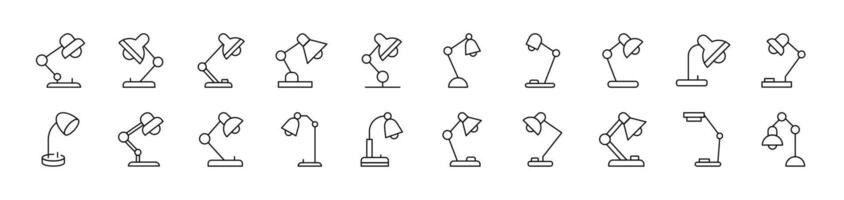 Table Lamp Bundle of Thin Icons. Editable Stroke. Suitable for Web Sites, Books, Cards, Apps vector