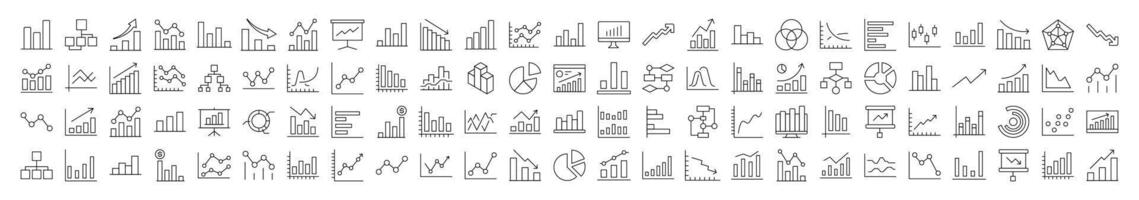 Set of Line Icons of Progress Bar, Diagram, Statistics. Editable Stroke. Minimalistic Linear Pictogram for Design of Cards, Apps, Banners, Posts vector