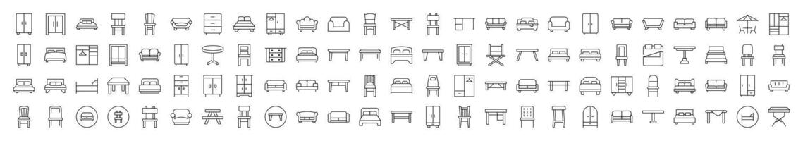 Simple Linear Icon of Couch, Sofa, Table, Chair. Editable Stroke. Minimalistic Linear Pictogram for Design of Cards, Apps, Banners, Posts vector