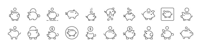 Piggy Bank Simple Icon Collection. Editable Stroke. Perfect for Infographics, Articles, Books, Flyers, Banners vector