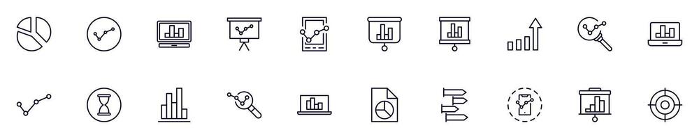 Collection of simple outline illustrations of business and analytics. Modern line icons for apps, web sites, shops, stores vector