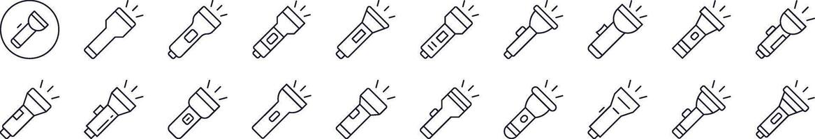 Flashlight Line Icon Collection. Editable Stroke. Minimalistic Linear Pictogram for Design of Cards, Apps, Banners, Posts vector