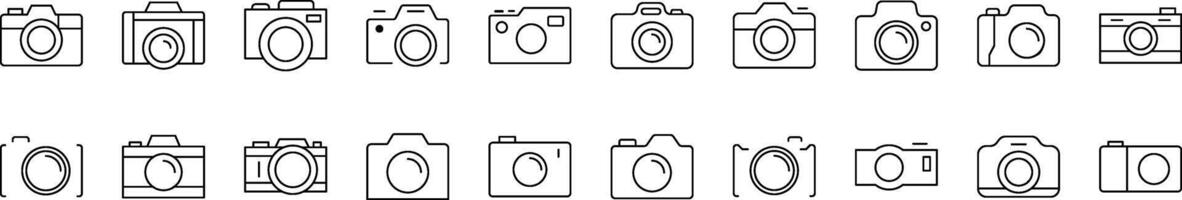 Photo Camera Outline Web Line Icons Collection. Editable Stroke. Minimalistic Linear Pictogram for Design of Cards, Apps, Banners, Posts vector