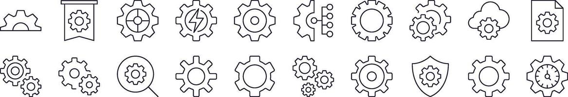 Collection of Line Icons of Gear. Editable Stroke. Minimalistic Linear Pictogram for Design of Cards, Apps, Banners, Posts vector