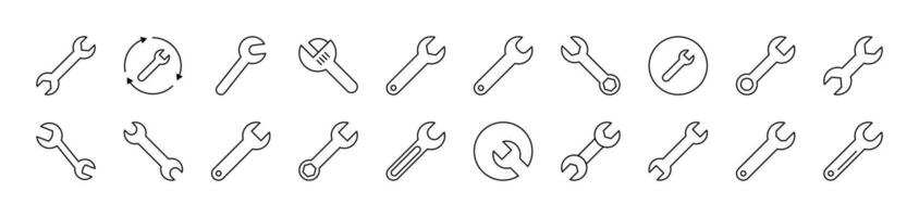 Wrench Line Icon Bundle. Editable Stroke. Minimalistic Linear Pictogram for Design of Cards, Apps, Banners, Posts vector