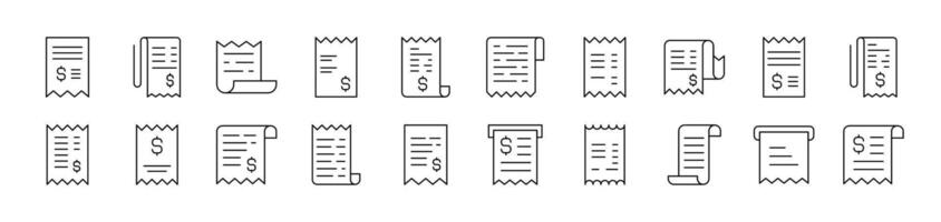 Store Receipt Line Icon Bundle. Editable Stroke. Minimalistic Linear Pictogram for Design of Cards, Apps, Banners, Posts vector