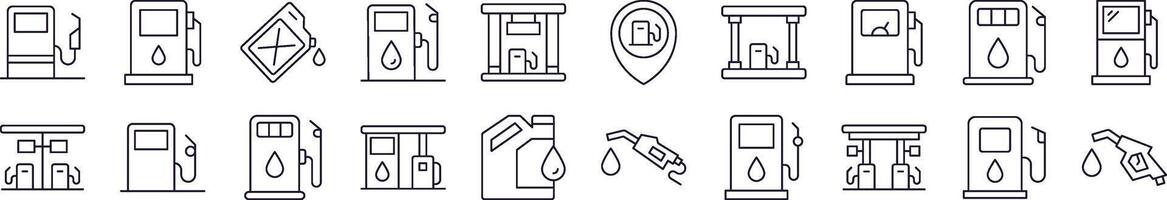 Gas Station Line Icon Collection. Editable Stroke. Minimalistic Linear Pictogram for Design of Cards, Apps, Banners, Posts vector