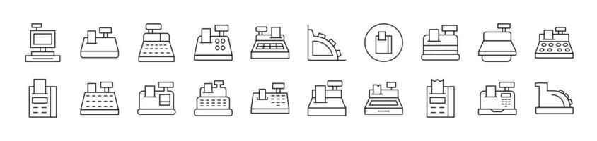Cash Register Line Icon Bundle. Editable Stroke. Minimalistic Linear Pictogram for Design of Cards, Apps, Banners, Posts vector