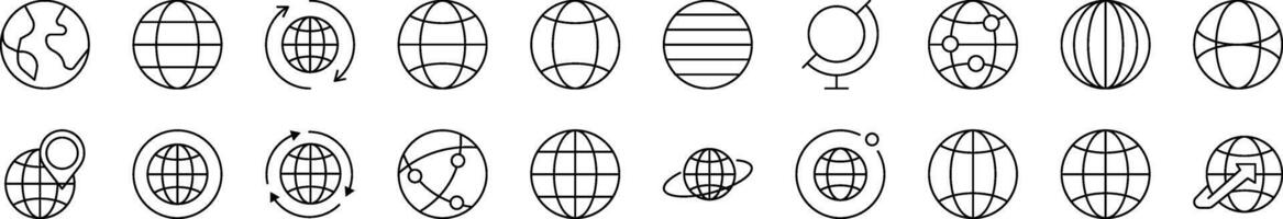 Globe Line Icon Bundle. Editable Stroke. Minimalistic Linear Pictogram for Design of Cards, Apps, Banners, Posts vector
