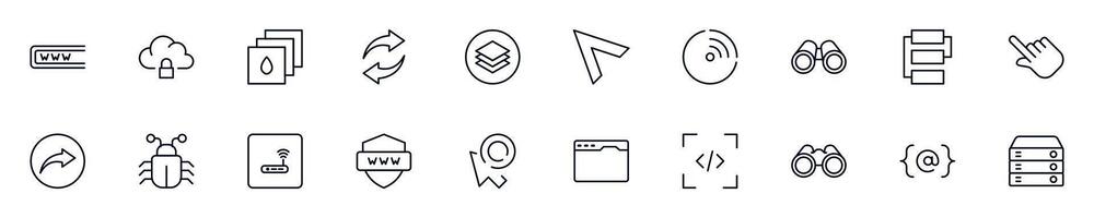 Web and internet line pictograms pack. Editable stroke. Simple linear illustration that can be used as a design element for apps and websites vector